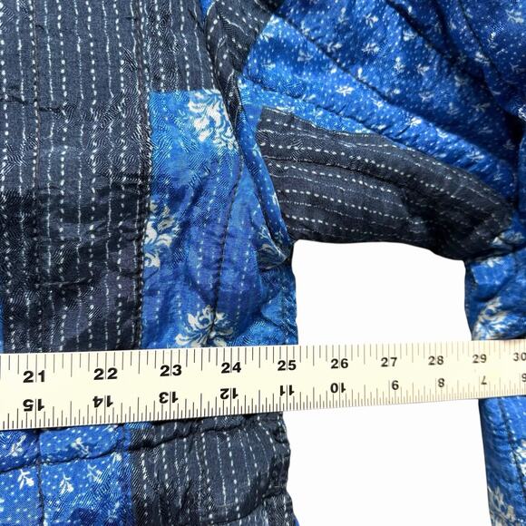 ZARA Vented Quilted Patchwork Jacket Womens L Blue Floral Waist Tie Boho Indie - Picture 5 of 13